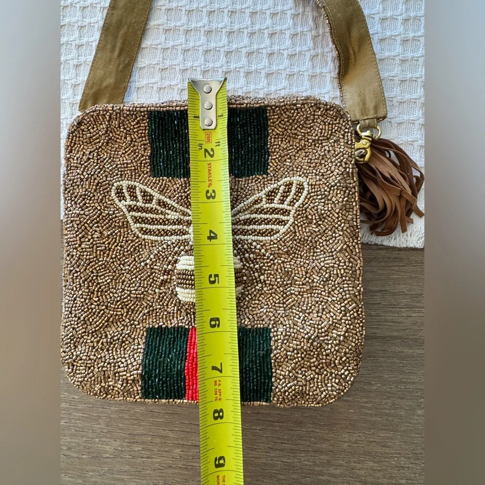 Moyna Beaded Crossbody Bag with Bee and Stripes - Picture 6 of 12